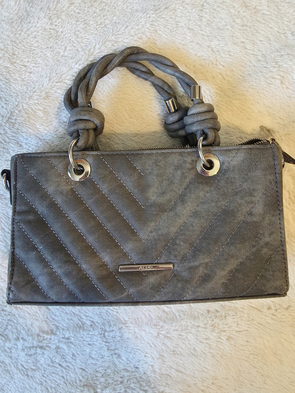 ALDO Gray Quilted Denim Looking Handbag Purse